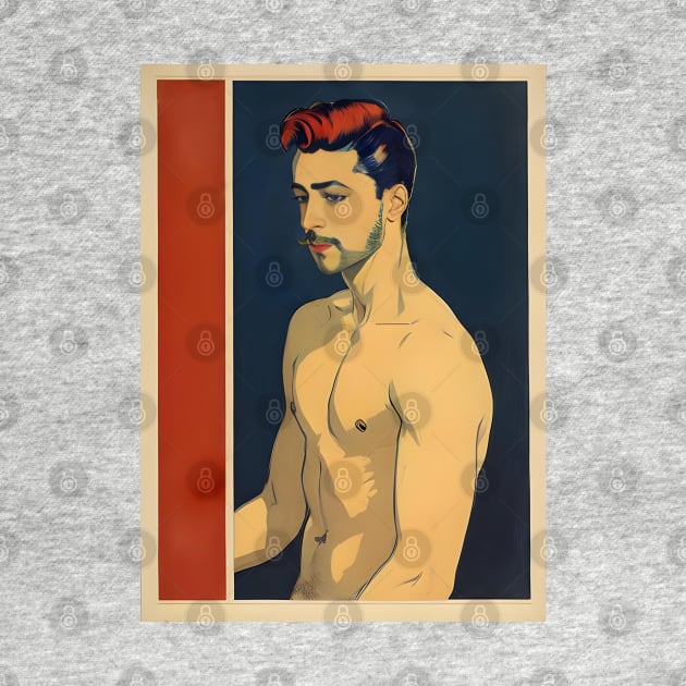 Tolouse-Lautrec theatre poster style topless man by YasBro